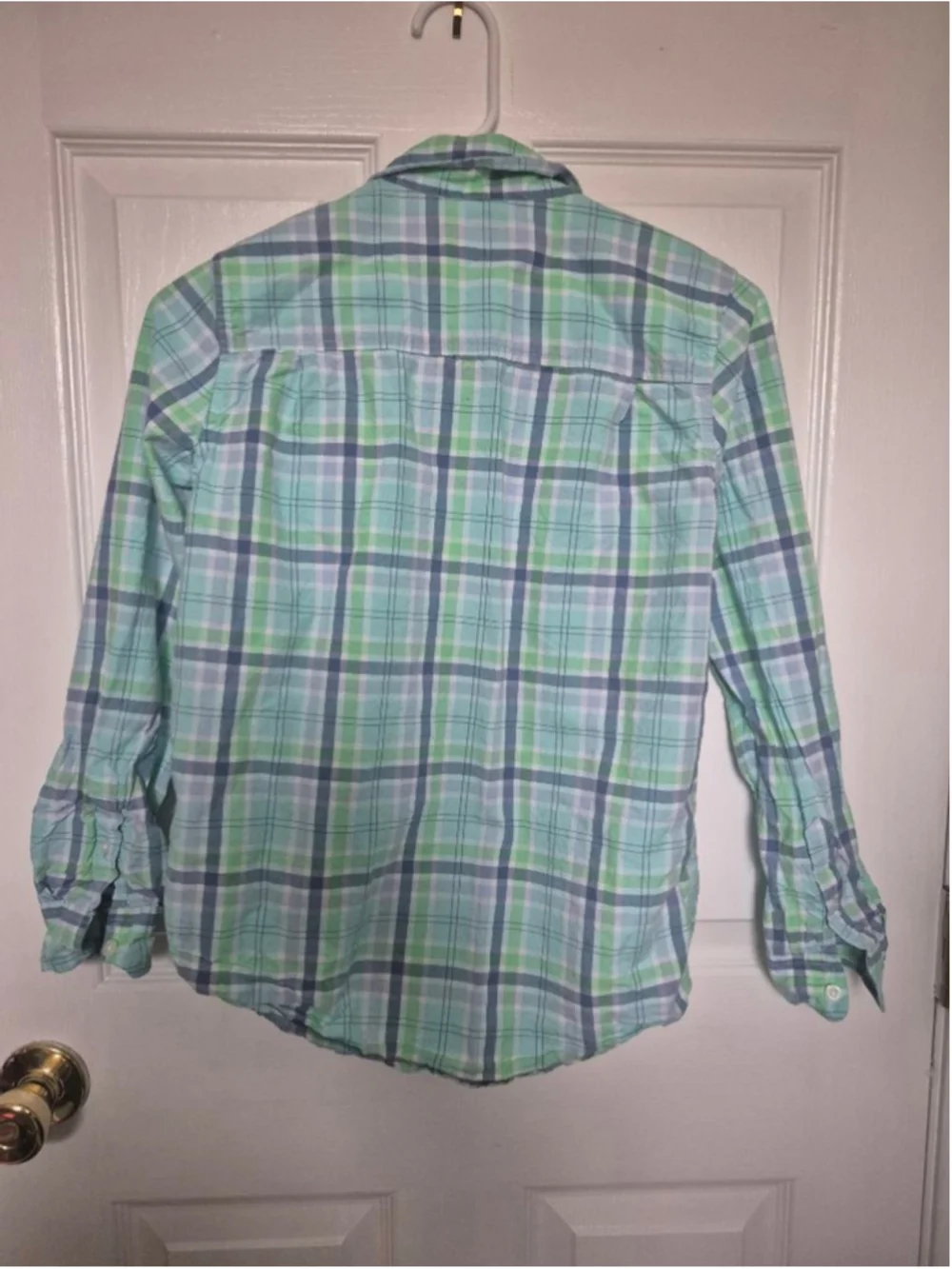 Boys The Children's Place Plaid Button Down Shirt Size 10 Green Blue